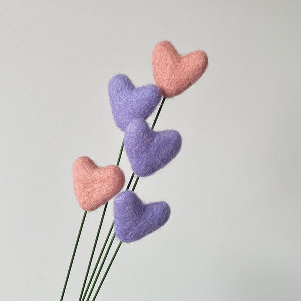 Felt Heart Stems Lilac