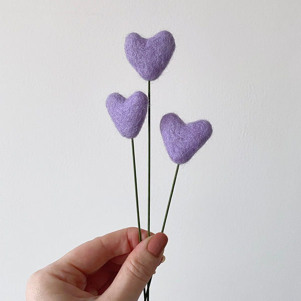 Felt Heart Stems Lilac