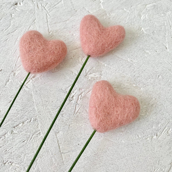 Felt Heart Stems Pink
